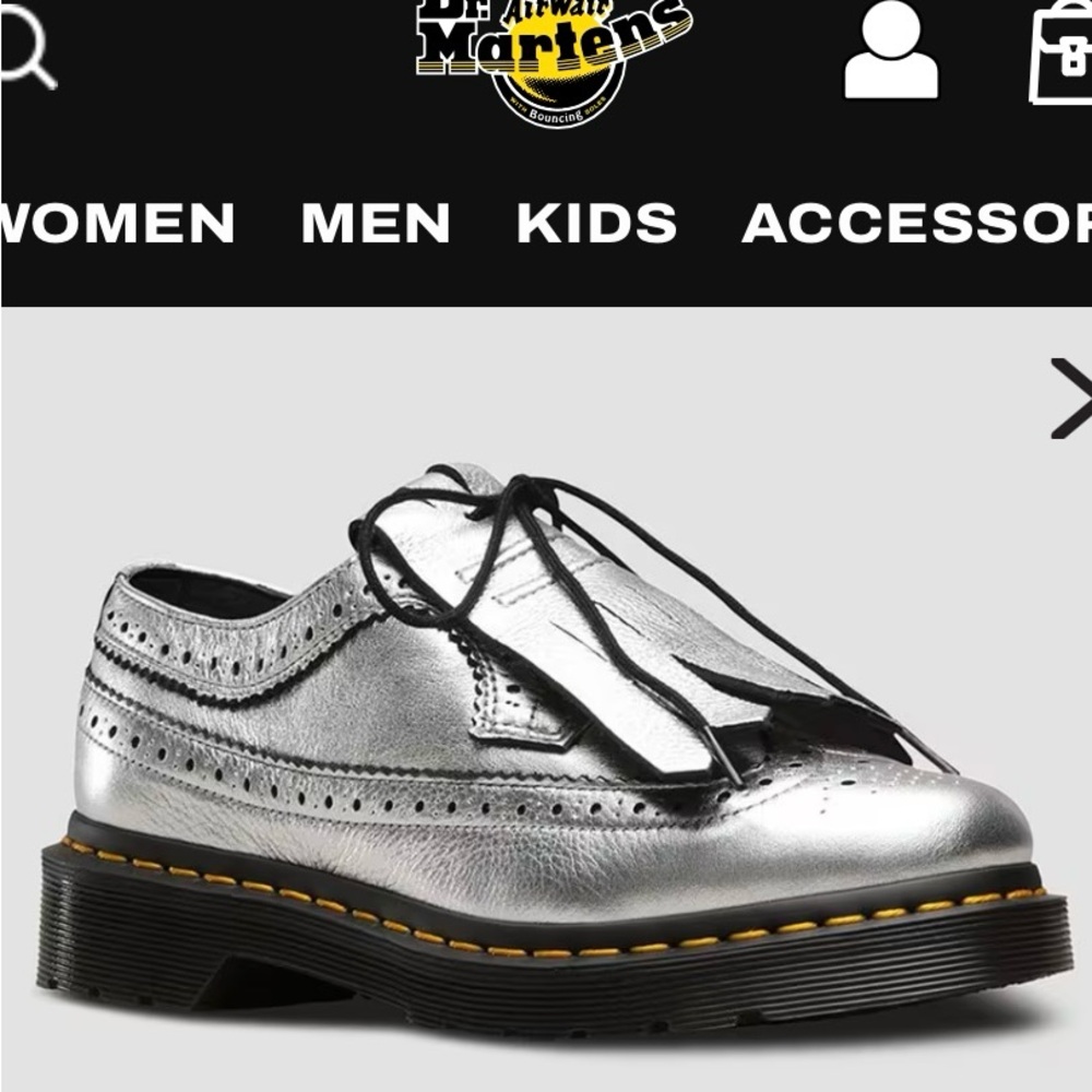Rare! W7 Dr Martens silver metallic Kiltie 3989. Wingtips with removable fringe